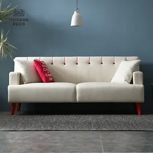 Moderne creme beige Pull Button Sofa Couch Canape Soffa getuftet zurück mit Holzbeinen Armonia Möbel Wohnzimmer