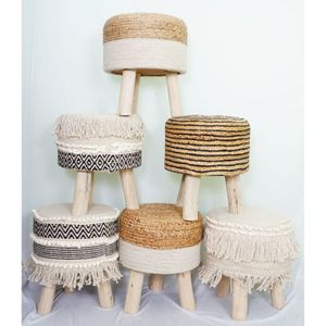Vente en gros de meubles carrés en coton jute pour salon repose-pieds repose-pieds carré en mousse meubles de maison console avec incrustation d'os - Product Image 3