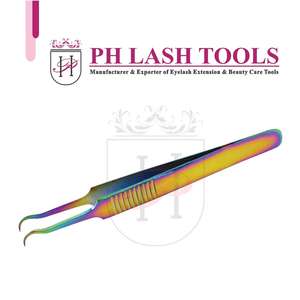 Pinzas de punta de aguja de Color arcoíris de volumen medio redondo, con agarre para los dedos, diseño de etiqueta privada, pinzas de extensión de pestañas - Product Image 5