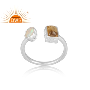 Citrine Ethiopian Opal Multi Gemstone Open Ring Jewelry Manufacturer <b>Solid</b> Sterling <b>Silver</b> Jewelry Supplier - Product Image 2