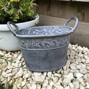 Pot de jardinière en zinc galvanisé avec poignées extérieur jardin pot de plante en métal pour faire une belle caractéristique dans n'importe quelle maison