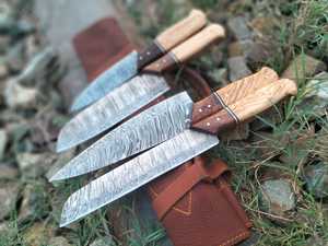 Ensemble de couteaux de cuisine professionnels forgés en damas manche en bois ensemble de couteaux à bloc imprimé OEM personnalisés ensemble de couteaux professionnels - Product Image 3