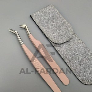 Pinzas de extensión de pestañas de volumen ruso al por mayor punta de fibra de agarre de diamante Beige desnudo pinzas de pestañas de bota de 90 grados punta puntiaguda - Product Image 1
