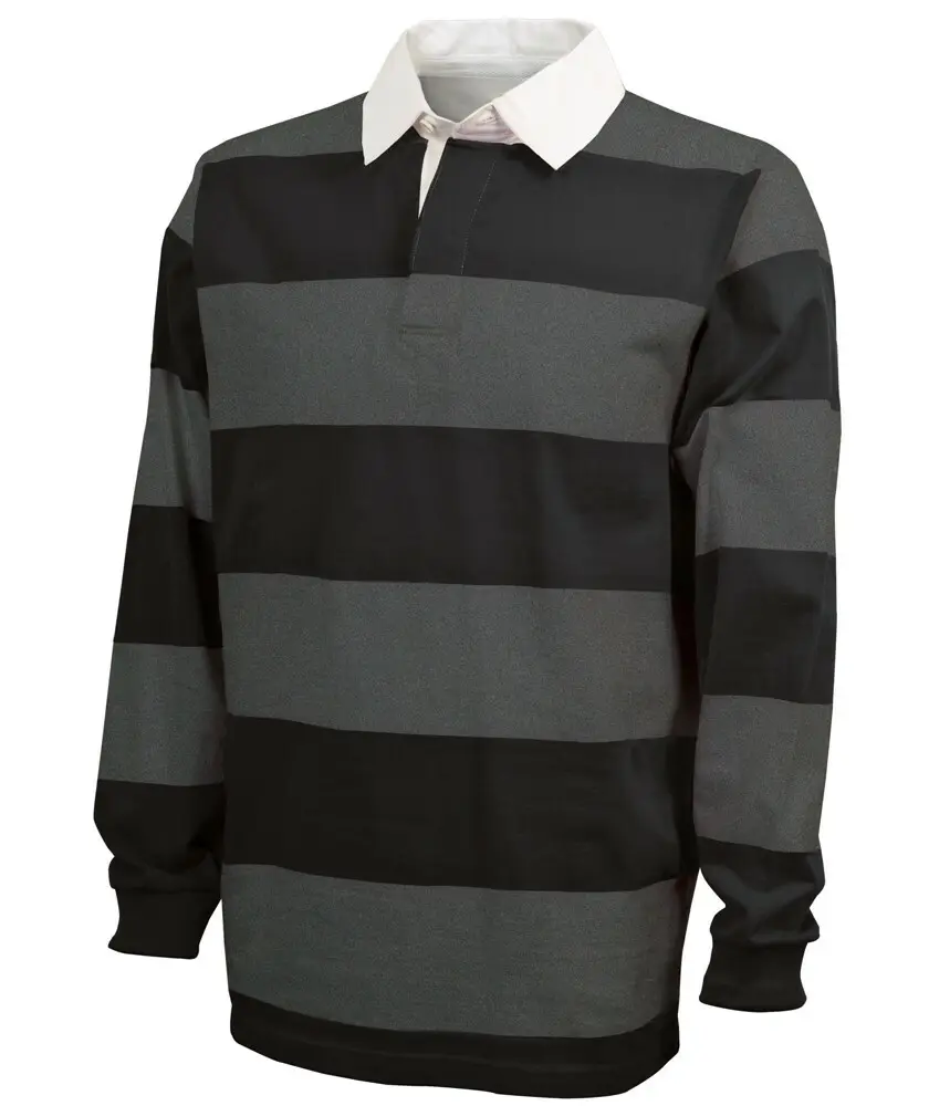 White Stripe Collar Rugby Polo Shirts Long Sleeve Rugby Jersey Men's Black and Grey Two Tone Color Best Quality Rugby Shirt