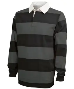 Weiße Streifen Kragen Rugby Polo Shirts Langarm Rugby Jersey Herren Schwarz und Grau Zweifarbige Farbe Beste Qualität Rugby Shirt