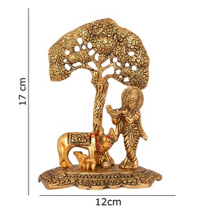 Metal gold finish Lord Cow Krishna Statue Religious of Success small Statue Hindu God Idol Sculpture Table Desk Top Gifted - Product Image 3