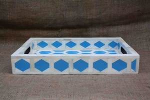 Plateau de service rectangulaire de haute qualité, fait à la main, avec motif hexagonal, incrustation d'os naturel, base en bois, pour hôtel, restaurant, qualité - Product Image 2