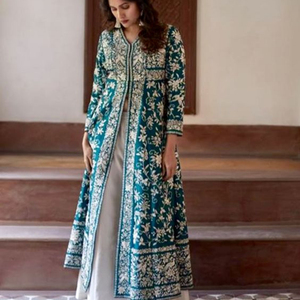 2022 Floor-Length <b>Jacket</b> Dress with Crystal Glass Bead Embroidery & Lace & Button Decorations for Party or Wedding - Product Image 1