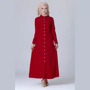 Derniers modèles et styles d'abaya au Pakistan Nouvelle robe musulmane pour femmes en vente chaude Rouge simple pour le Hajj Ummrah avec boutons en bois - Product Image 1