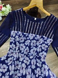 Dashimall — robe longue avec imprimés Georgette et miroir pour filles, vêtement indien, chemise de travail, Anarkali Kurti, prêt à l'emploi, prix élévé - Product Image 3