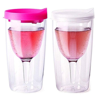 Gobelet à vin en acrylique avec couvercle à ouverture pour boisson, vente en gros, gobelet à vin en plastique à double paroi, gobelet à vin 10oz en plastique