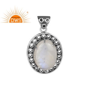 Oval Cut Natural Rainbow Moon Stone Pendant Jewelry Set Oxidized 925 Silver Classic Pendant Jewelry Supplier - Product Image 1