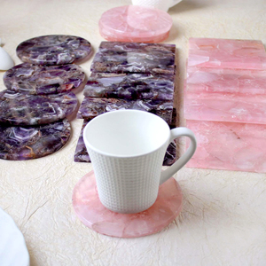 Natural Rose Quartz Hearts Amethyst Wand Purple Gemstone <b>Set</b> Wooden Tea Coasters <b>Crystal</b> Decor Gift Item Bulk Wholesale Supplier - Product Image 6