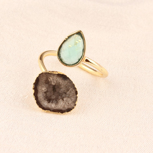 Fashion Designs Natural <b>Black</b> Geode Druzy & Faceted Green Quartz <b>Ring</b> Gold/<b>silver</b> Plated Top Selling Double <b>Stone</b> Ladies <b>Ring</b> - Product Image 2