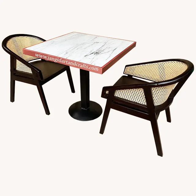 Ensemble de Table industrielle en marbre, avec Base en fer, pour Table de café, hôtel, canette et chaise en rotin, meuble de Restaurant, personnalisé, style vintage