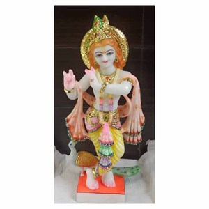 Estatua de pie con flauta de juego, estatua y escultura para adorar al Señor Krishna, piedra blanca Natural exclusiva - Product Image 1