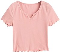 T-shirt court ajusté pour femme, côtelé 1x1, manches courtes, col rond, motif floral, respirant, écologique, 100 % coton, logo personnalisé