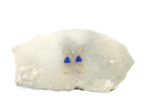 Blue Chalcedony Natural Multi Gemstone Brass Sterling Silver Handmade Trendy Trillion Shape Hoop Birthstone Boho <b>Earring</b> 18K - Product Image 6