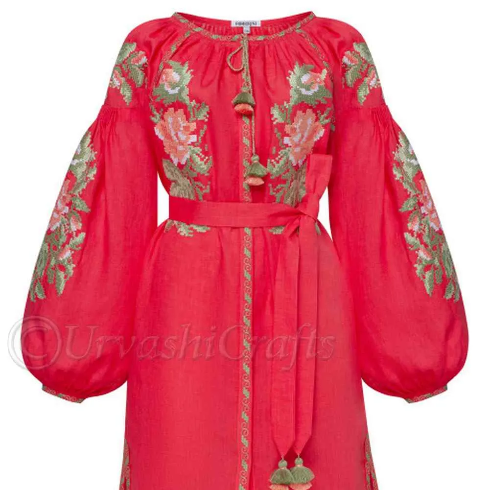 Traditional Ukraine Women Relax Fit Short Boho Embroidered Casual Tops Women Blouse Puff Sleeves Ladies Ukrainian Blouses Tops