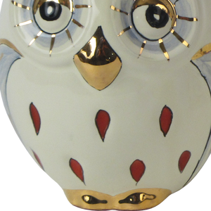 SAMBUCO CERAMICS Búho de Cerámica Hecho a Mano para Decoración del Hogar, 10 cm, Pintado a Mano con Oro Puro y Brillo Metálico Rojo - Product Image 3
