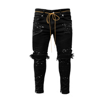 OEM jeans panjang penuh pria, jeans Denim kurus keren Slim Fit, gaya regang