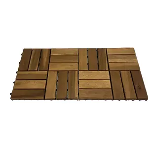 डार्क ब्राउन ठोस बबूल दृढ़ लकड़ी इंटरलॉकिंग फर्श, लकड़ी टाइल आँगन डेक आसान स्थापित इनडोर, आउटडोर अलंकार मंजिल टाइल