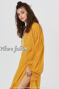 Stylish New Plus Size Women's <b>Balloon</b> Sleeve Linen Maxi Dress Elegant Casual Clothing with Side Slit Woven Weave - Product Image 3