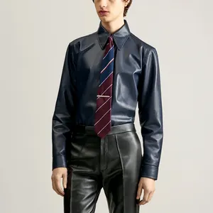 Camisa de vestido de couro sintético PU para homens High Streetwear Low MOQ em boa qualidade