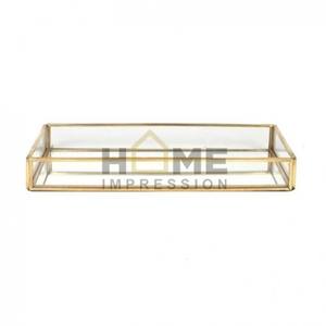 Plateau de table moderne en métal et miroir plateau de fantaisie rectangulaire plateau de décoration design plateau de décoration design à vendre - Product Image 1