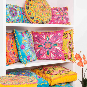 Exclusive Indian Tradition Festival Handmade Wool Aari Embroidered 16"X16" Room Decor Cushion <b>Cover</b> <b>Throw</b> Outdoor Pillow Case - Product Image 3