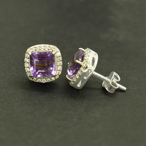 925 <b>Sterling</b> <b>Silver</b> <b>Studs</b> New Arrivals Cubic Zirconia Dainty Earrings Amethyst Gemstone Christmas Jewelry Best Wholesaler - Product Image 4