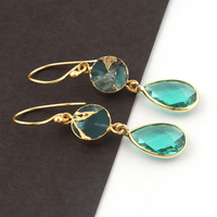 Pendientes con facetas aqua quartz y mohave, pendientes azules de cobre y turquesa, chapado en oro, pendientes galvanizados