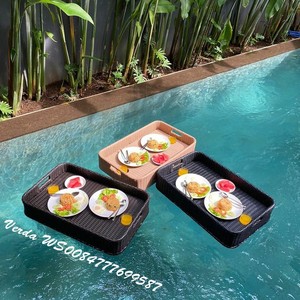 Cesta Flotante para Desayuno, Bandeja de Servicio de Mimbre para Fiestas en la Piscina, Bandeja Flotante de Poliéster Estilo Bali - (WA+99 GOLD DATA) - Product Image 4