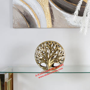 Sculpture ronde en métal d'arbre pour décoration de maison de table Sculpture unique en forme d'arbre Sculpture en aluminium de table plaquée or - Product Image 2
