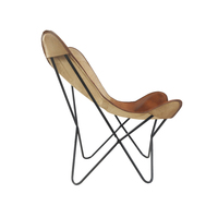 Chaise pliante papillon en cuir véritable avec structure en bois massif portable, style moderne pour camping, plage, jardin, chambre, école, salon