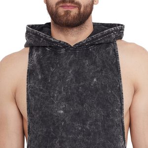Acid Washed Hooded <b>Stringer</b> <b>Vest</b> for Gym Sports High Quality Custom Made tank Top for <b>Men</b> with Custom Printing on Wholesale - Product Image 2