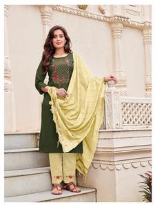 Conjunto de 3 piezas de ropa de algodón para mujer, traje étnico con pantalón y encerado Dupatta, lininig diwali, combinación de colores impresionante - Product Image 4