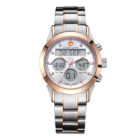 Alazan Factory Wholesaler Muslim Azan Alfajr Leather Man Rose Gold  Pray Qibla Compass Waterproof Dual Time Wrist Watch Supplier