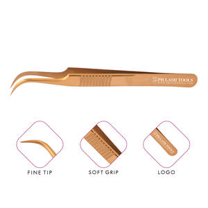 Wide Curved Tip Eyelash Extension Tweezer in Gold Color Private Label, Stainless Steel Curved Tip Eyelash Extension Tweezer - Product Image 1