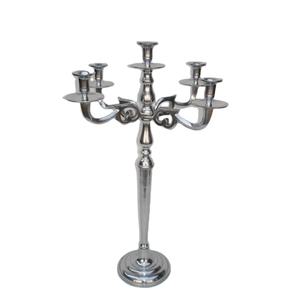 Vantage-Candelabro plateado de 5 luces de aluminio niquelado, centro de mesa pulido brillante elegante para el hogar, boda, fiesta y portavelas - Product Image 1