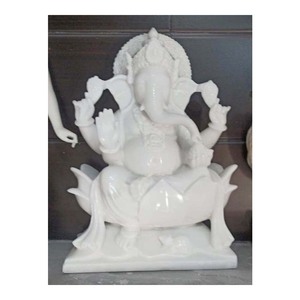 Statue de seigneur ganati en marbre blanc poli, 1 pièce, Statue pour le culte - Product Image 1
