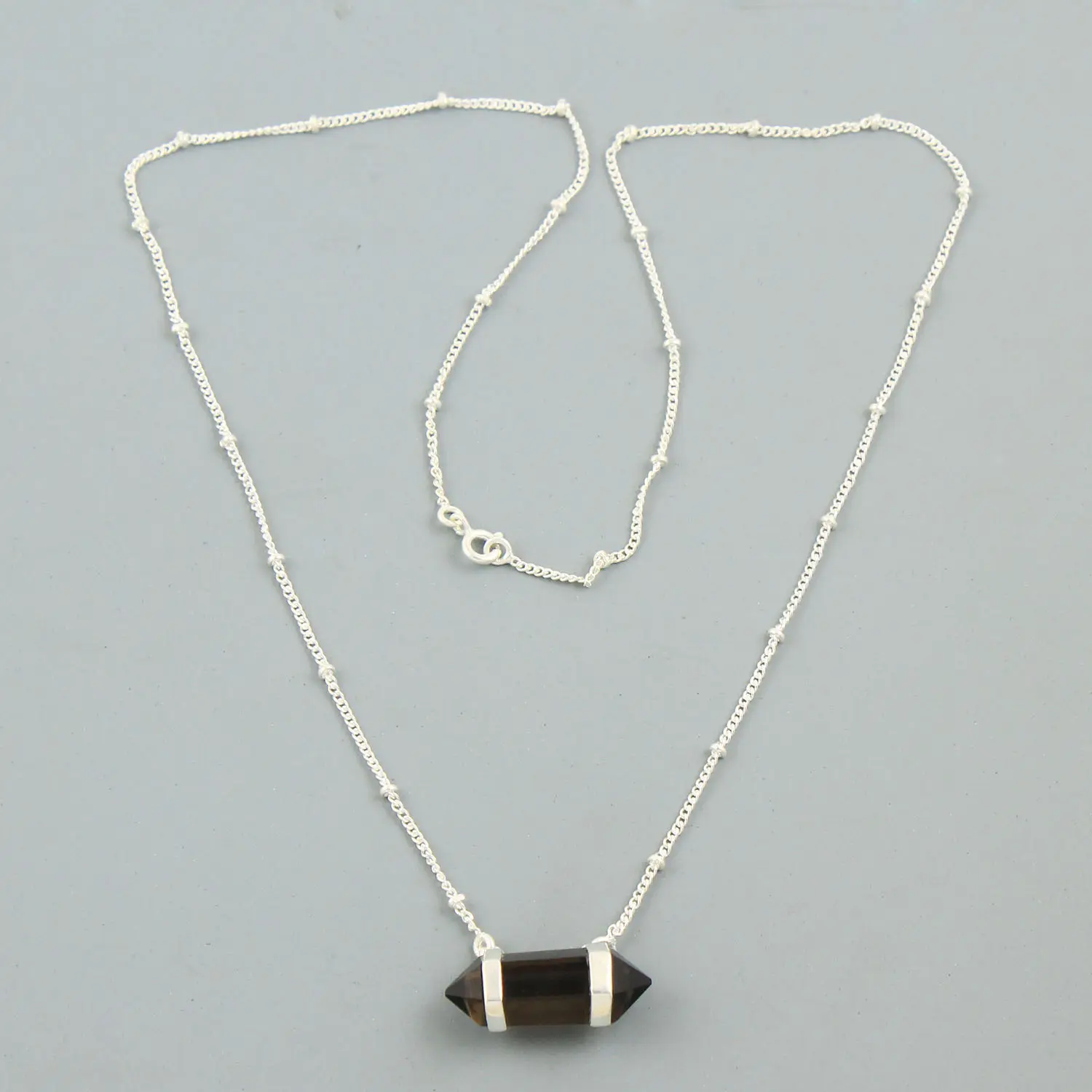 Lápiz smoky quartz gema 925 Plata de Ley colgante collar