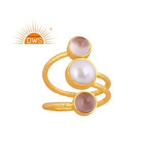 Bague en laiton plaqué or, pierre précieuse à empiler, perles et Quartz Rose, bijou de fiançailles, 1 pièce - Product Image 3