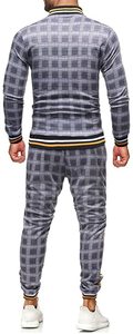 Factory Direct Sale Men's Slim Fit Fitness High Neck Full Front Zipper Ribbed Track Suit Zip <b>Up</b> Enclosure Side Stripe Sweat Suit - Product Image 2