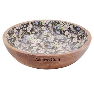 Bol de service en bois imprimé autocollant en émail à texture naturelle bol à fruits décor à la maison bol à dîner créatif assiettes pour la cuisine utilisée - Product Image 4