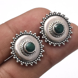 Wholesale 925 Sterling Silver Boho Fine <b>Stud</b> <b>Earrings</b> Handmade Gorgeous Natural <b>Emerald</b> Gemstone Jewelry for Engagement Wedding - Product Image 2