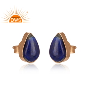 Elegant Lapis Lazuli Gemstone Earrings Handmade Rose Gold Plated Silver Fashion Stud Earrings Jewelry Wholesale - Product Image 2