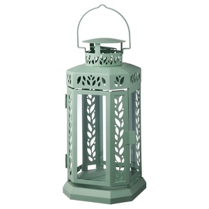 Green Metal <b>Lantern</b> with Leaf Pattern for Home Decoration Outdoor Indoor Use Durable Candle Holder Hanging <b>Lantern</b> - Product Image 1