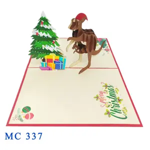 Merry Christmas Postcard Greeting Gift Cards Blank Paper 3D Handmade Pop Up Laser Cut Invitations Custom with Envelope