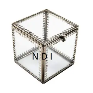 Trendy Earring Jewellery Storage Box Silver Antique Finishing Metal With Glass Decorative Jewellery Box Supplier From India